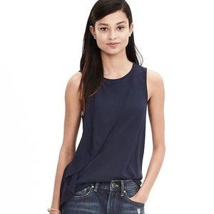 Navy Blue Sleeveless Banana Republic Ruffle Blouse